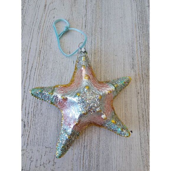 Glass sparkle glitter starfish ornament unique gold iridescent Xmas tree - Picture 1 of 8